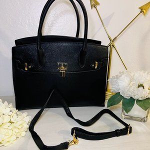 Black Stunner Purse Handbag with Shoulder strap in Black and Gold Lock